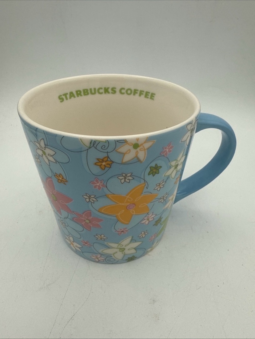 Starbucks 2005 Blue Floral Flowers Garden spring Ceramic Coffee Mug 16 Oz